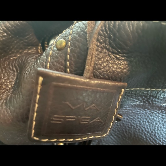 “Via Spiga” brown leather shoulder bag with fringe and pockets. - Picture 2 of 5